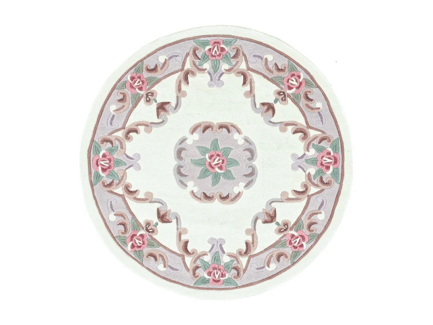 Tapis tufté à la main avec bordure, style Aubusson  150x150 cm beige Ming