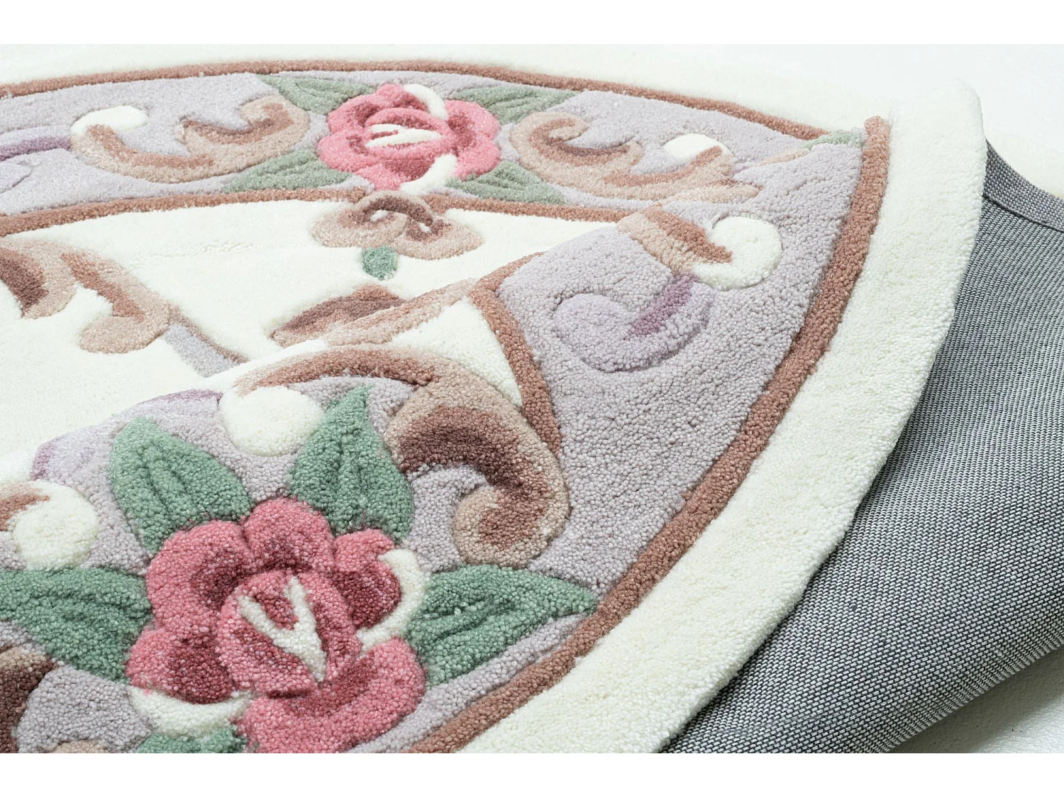 Tapis tufté à la main avec bordure, style Aubusson  150x150 cm beige Ming