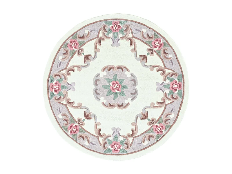 Tapis tufté à la main avec bordure, style Aubusson  150x150 cm beige Ming