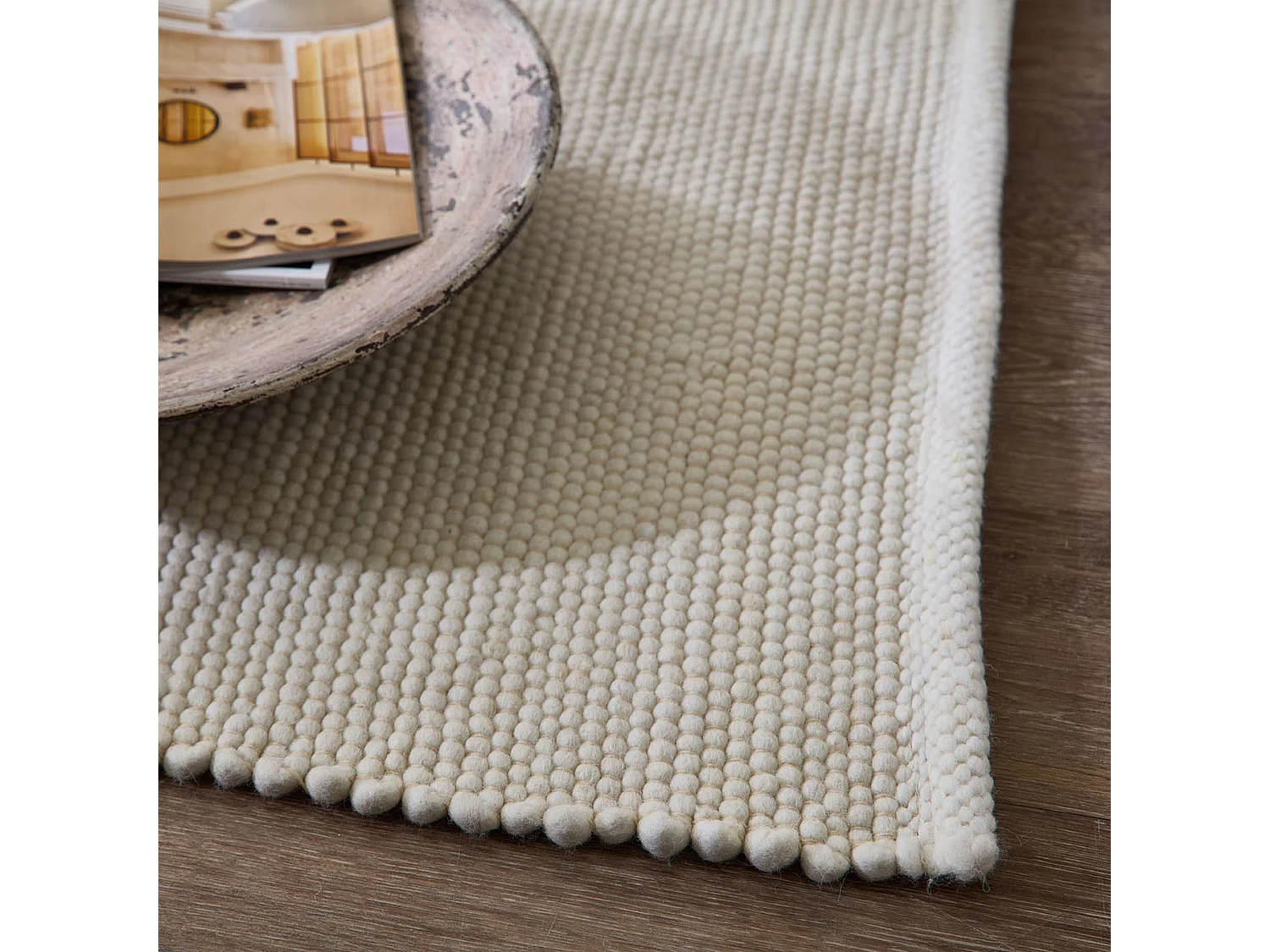 Tapis en laine réversible tissé à la main 90x160 cm natural blanc Alpen