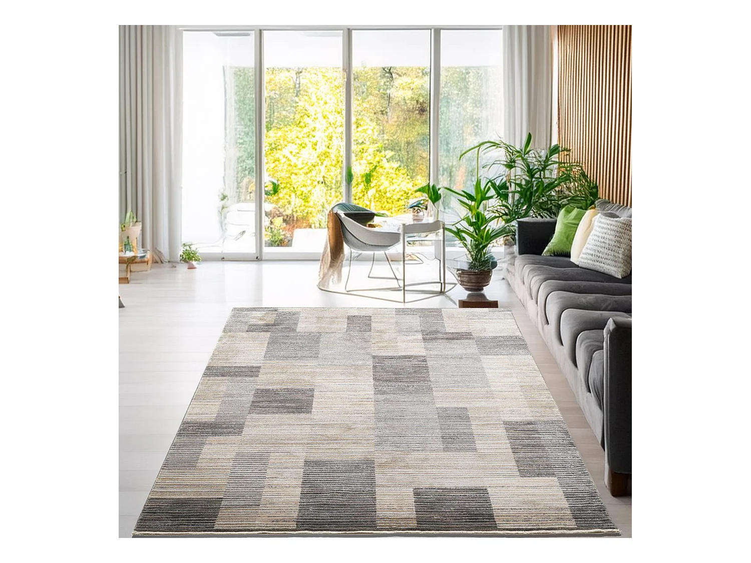 Tappeto a trama piatta con effetto patchwork  80x150 cm beige Corduletta