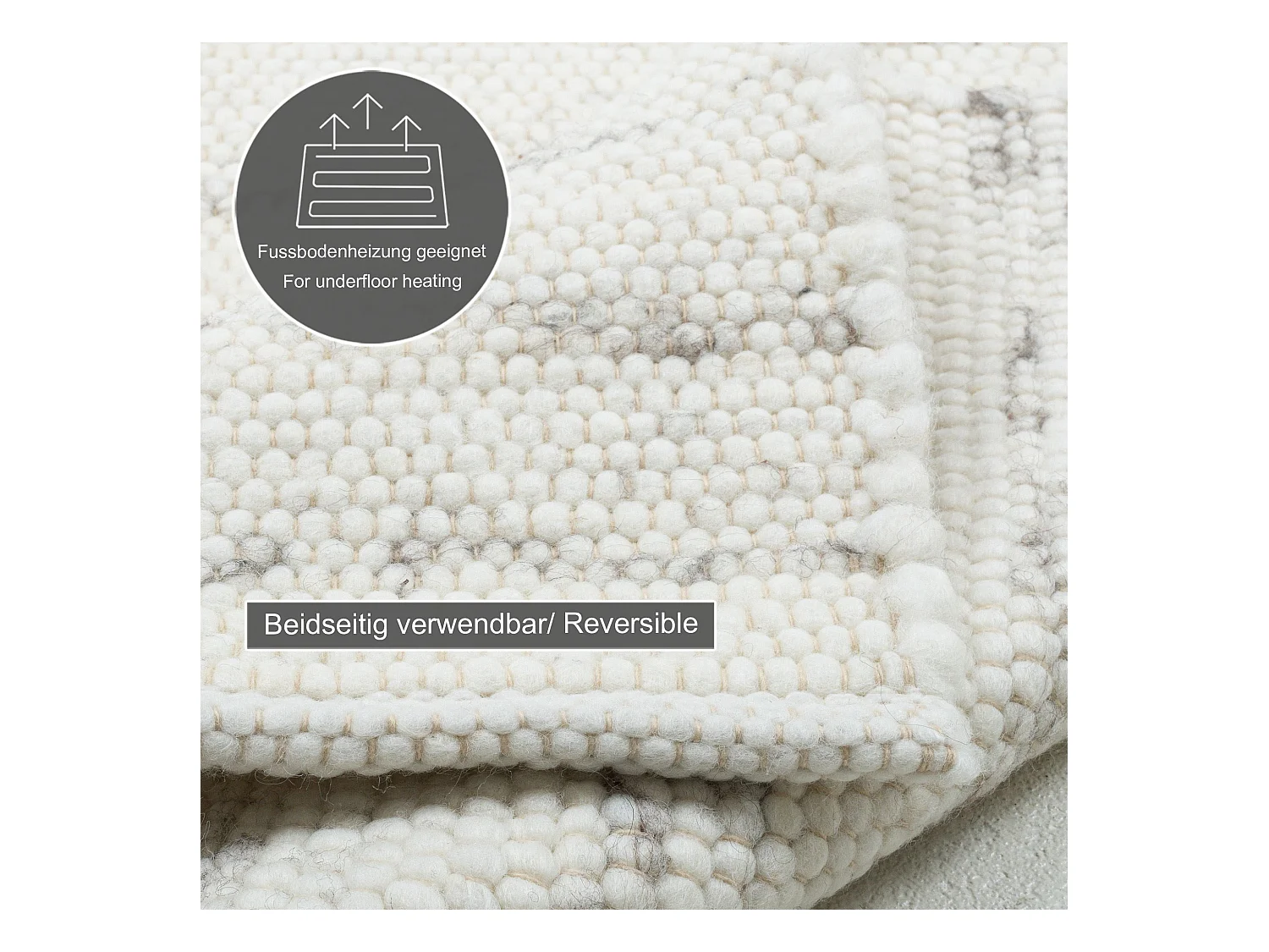Wollteppich handgewebt wendbar 70x240 cm Natur Grau Alm-Glück