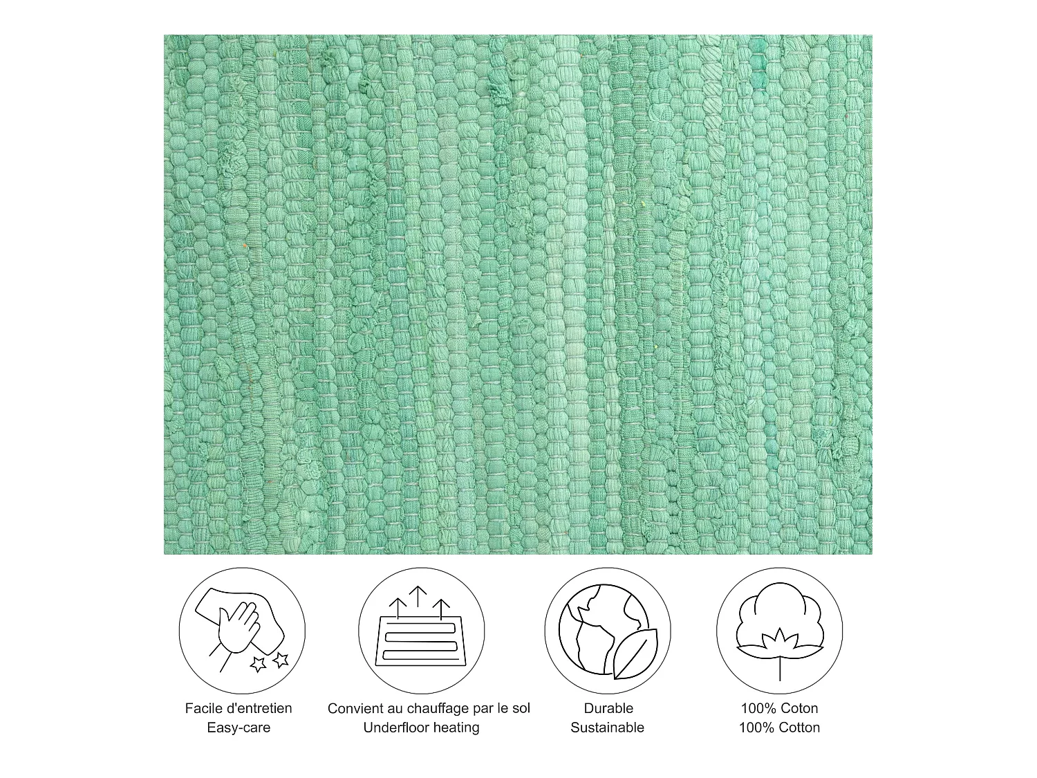 Tapis en coton tissé à la main et réversible 70x140 cm menthe Happy Cotton
