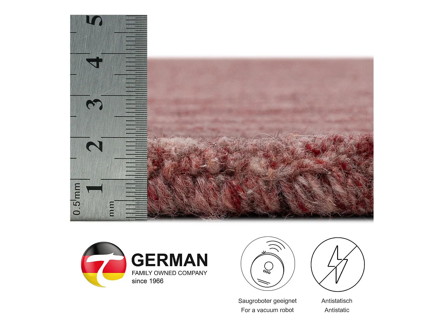Handgewebter UNI Wollteppich 190x190 cm Rot Pure