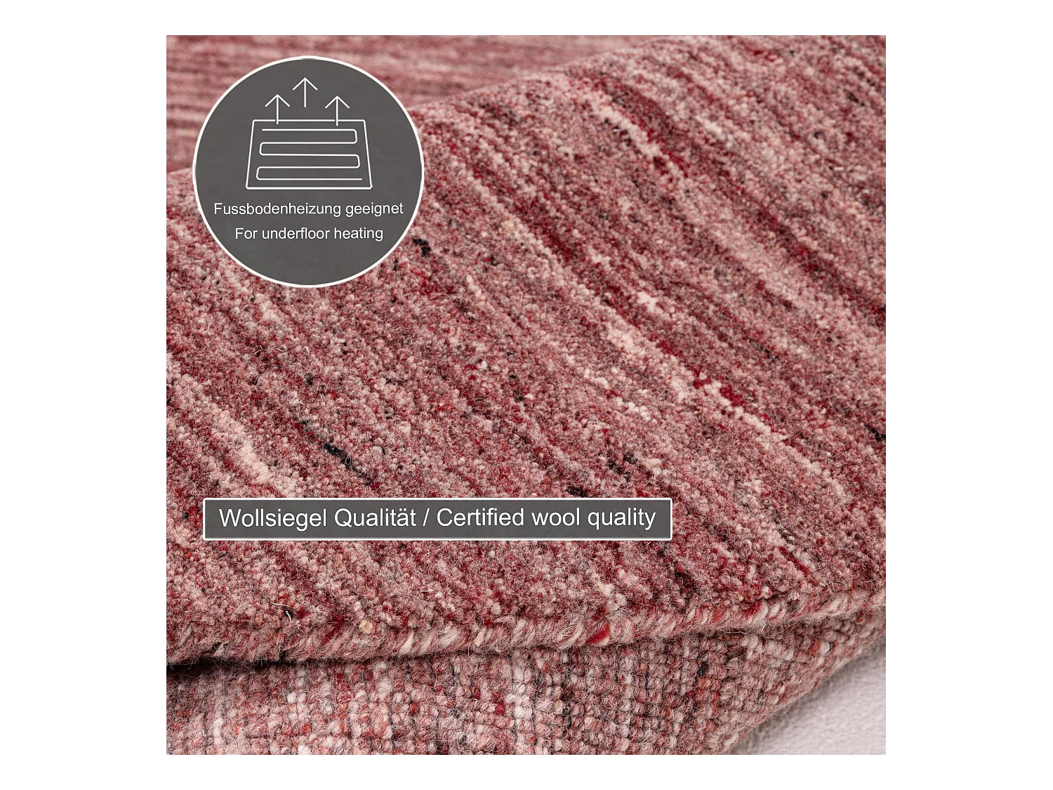 Handgewebter UNI Wollteppich 190x190 cm Rot Pure
