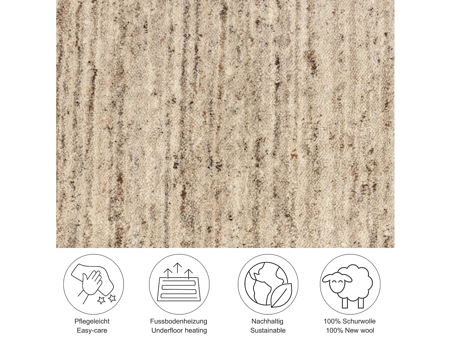 Handgewebter UNI Wollteppich 40x60 cm Natur Beige Pure