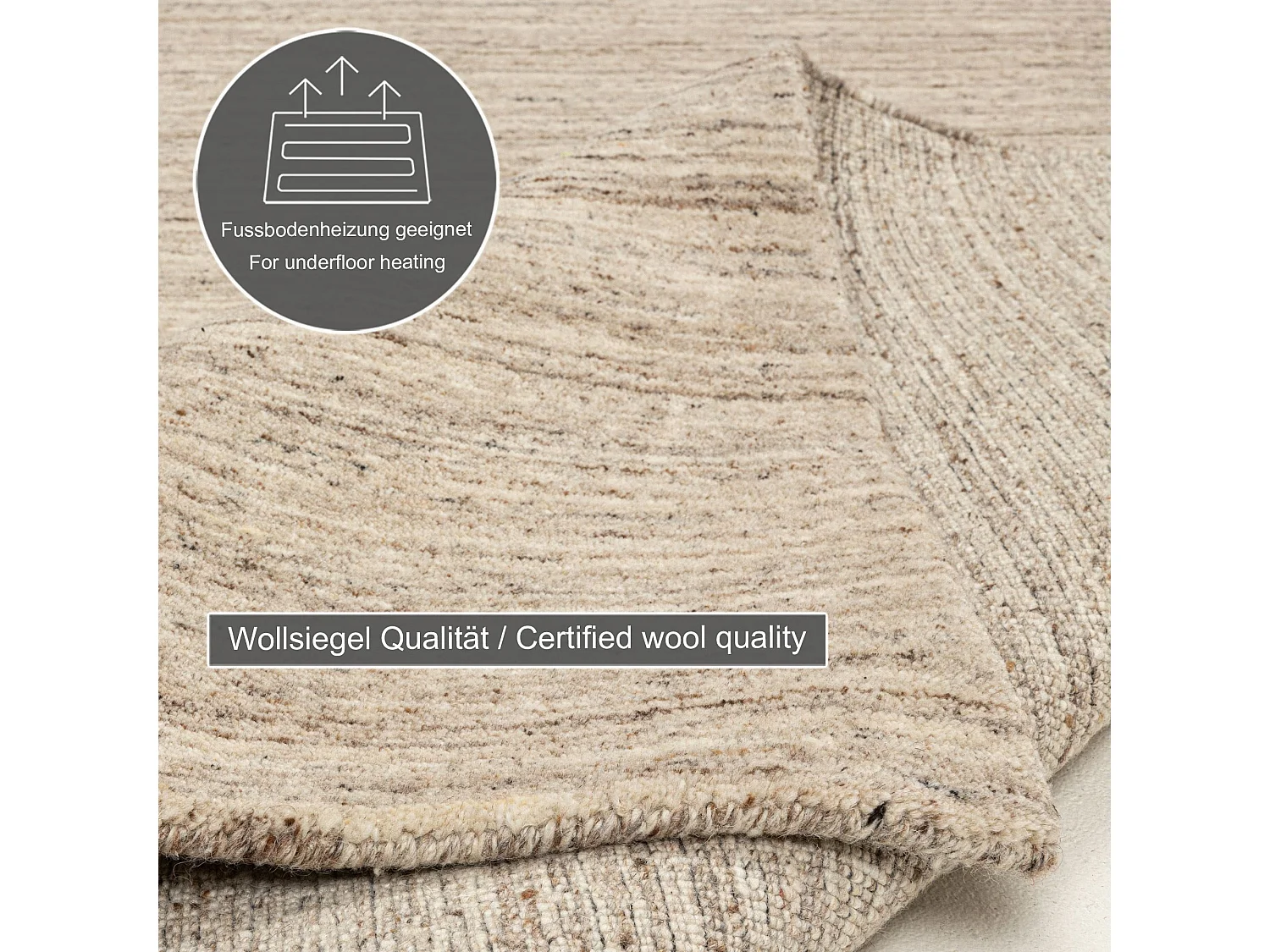 Handgewebter UNI Wollteppich 40x60 cm Natur Beige Pure