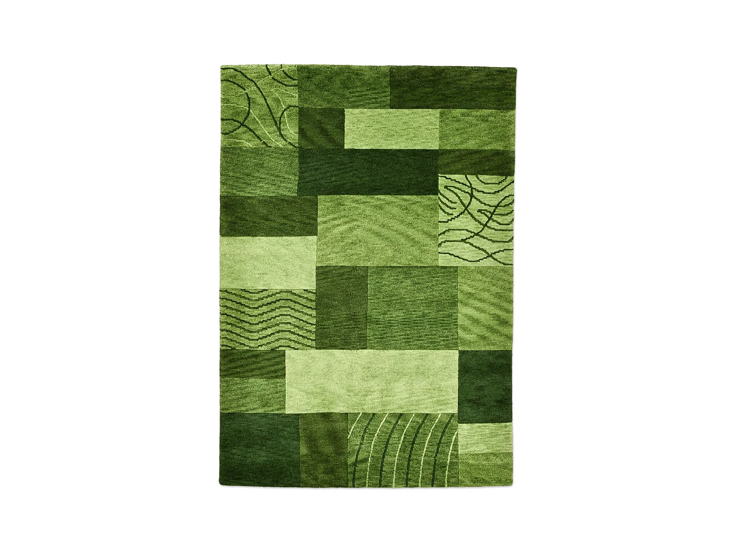 Handgeknüpfter Wollteppich im patchwork Stil 60x90 cm Grün Domas