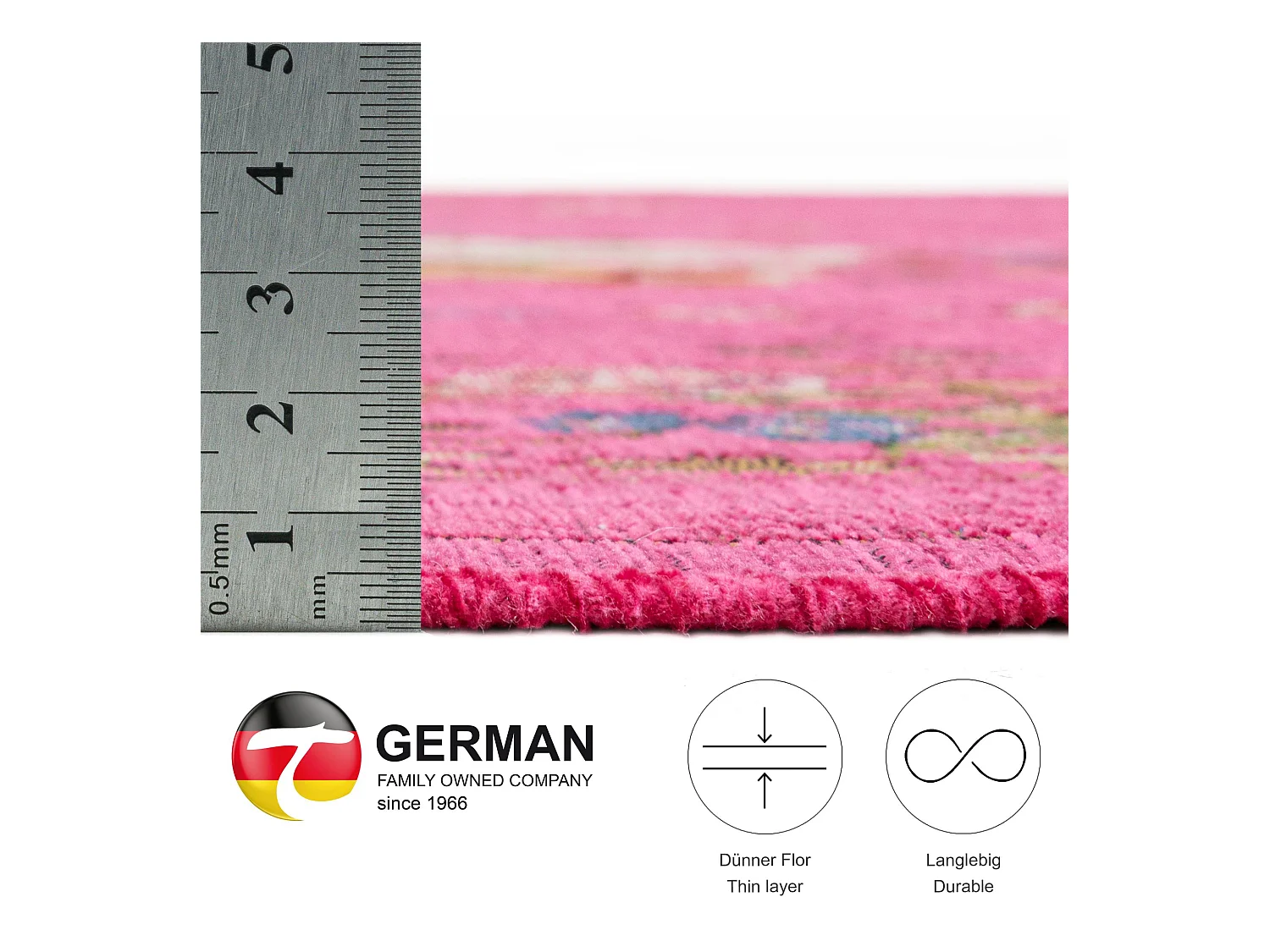 Teppich mit Bordüre und Blumenmuster 80x150 cm Pink Flomi