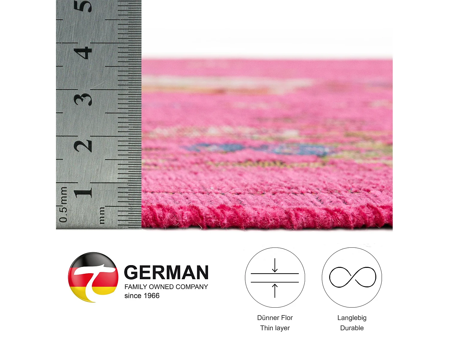 Teppich mit Bordüre und Blumenmuster 80x150 cm Pink Flomi