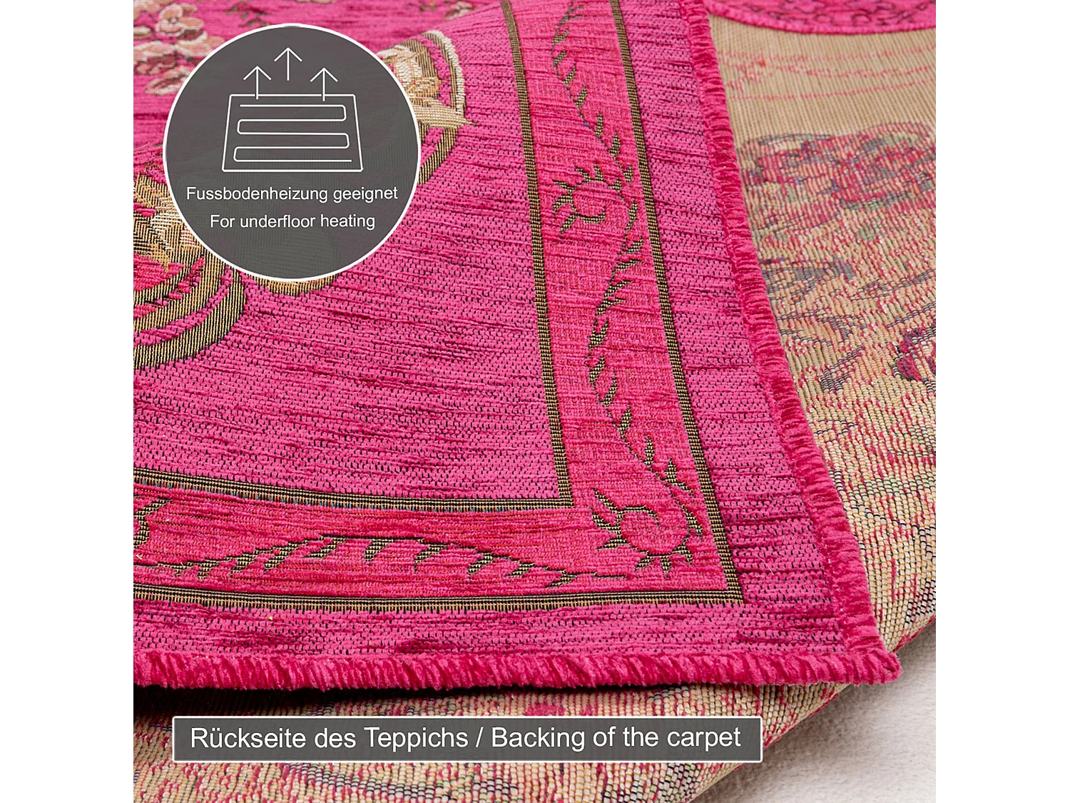 Teppich mit Bordüre und Blumenmuster 80x150 cm Pink Flomi