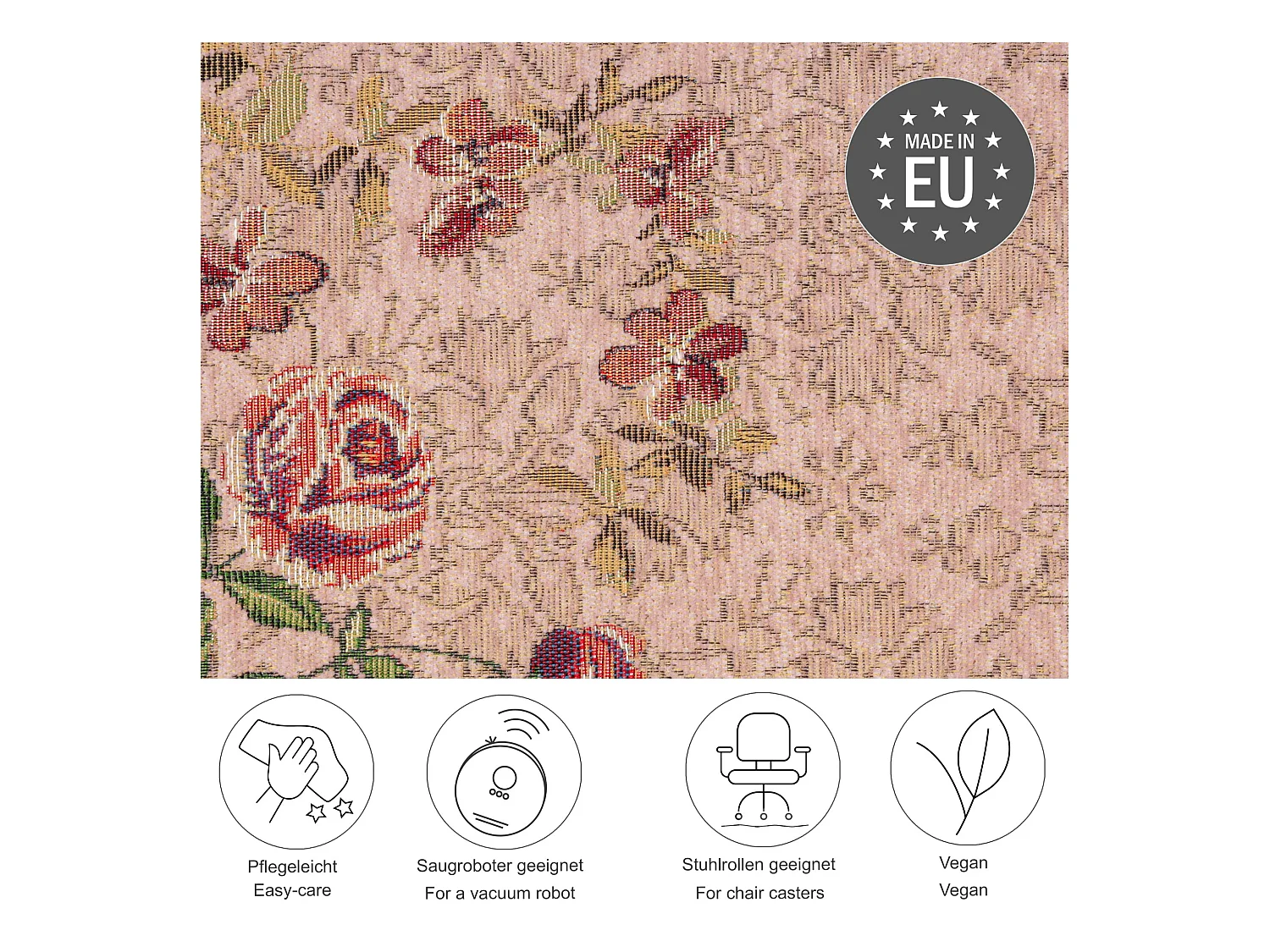 Alfombra con borde y motivos florales 240x340 cm Rosa Flomi