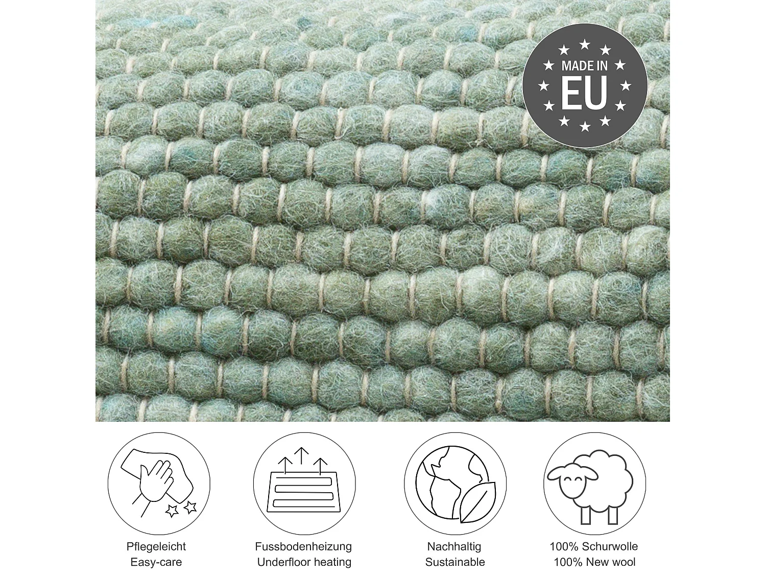 Tapis en laine réversible tissé à la main 70x140 cm vert Alpen