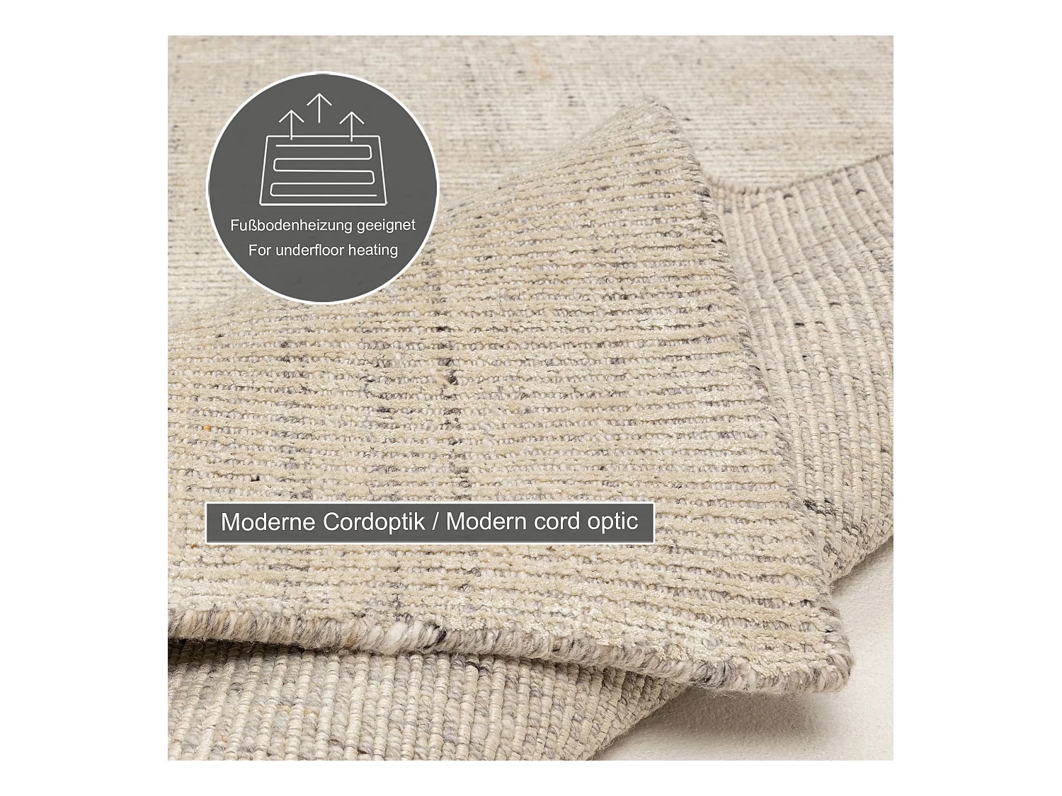 Alfombra UNI a rayas de viscosa y lana 170x240 cm Beige Venus