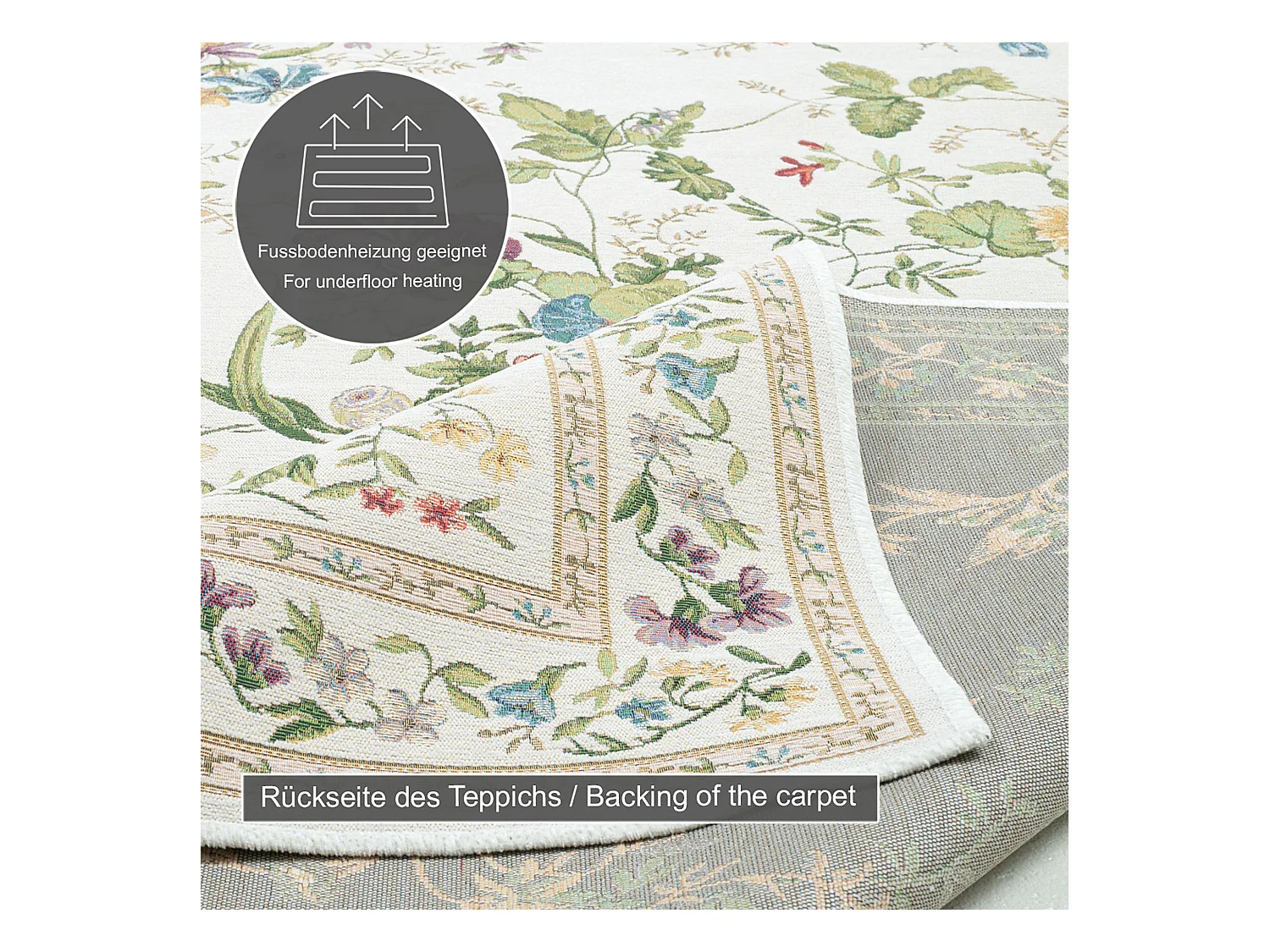 Tapis avec bordure et motif floral 80x150 cm crème Flomi