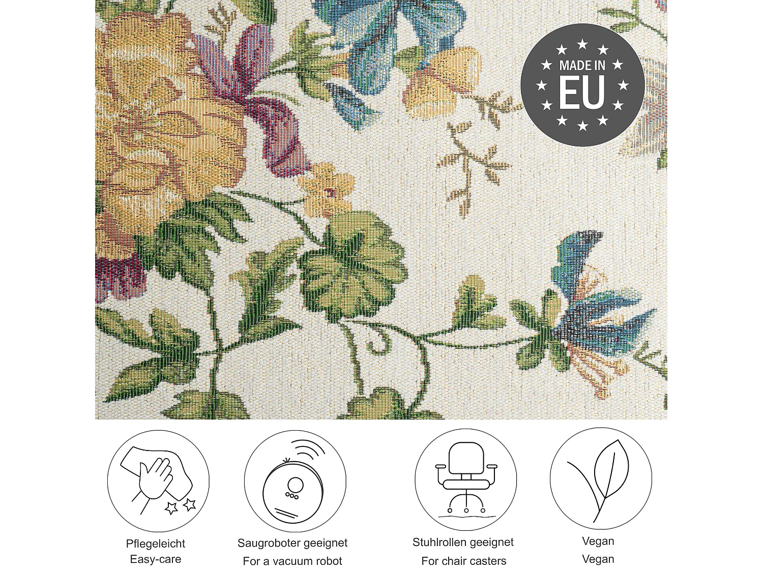Tapis avec bordure et motif floral 80x150 cm crème Flomi