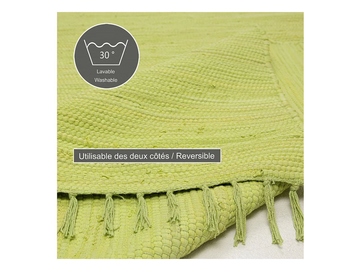 Tapis en coton tissé à la main et réversible 60x120 cm vert Happy Cotton