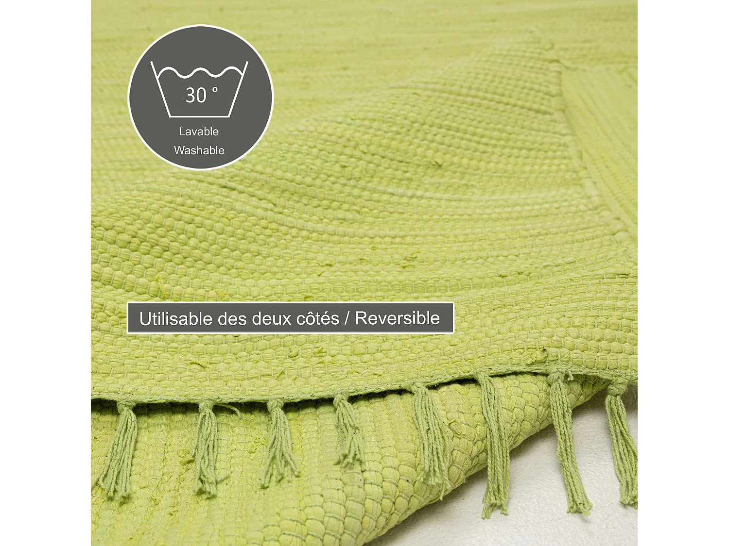 Katoenen tapijt, handgeweven en omkeerbaar 60x120 cm groen Happy Cotton