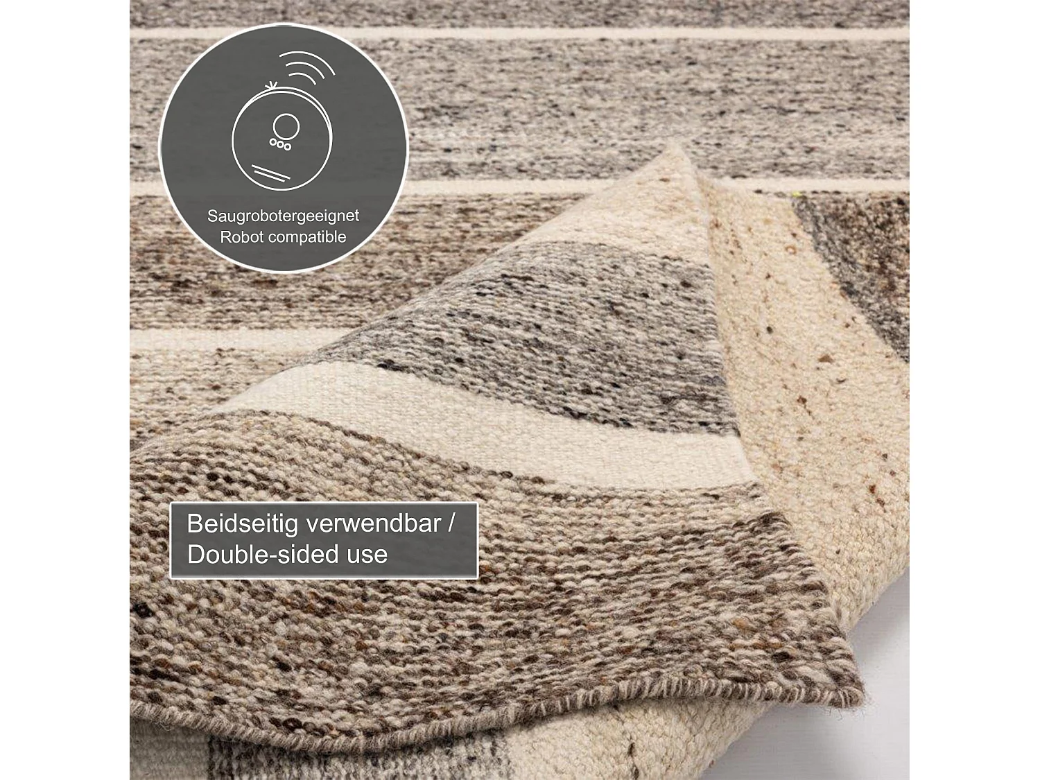 Tapis en laine tissé à la main et réversible 90x160 cm beige multi Ehrwald