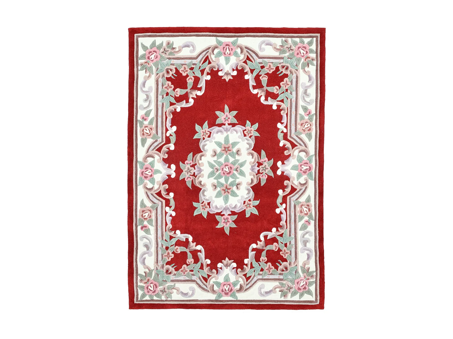 Tapis tufté à la main avec bordure, style Aubusson  60x90 cm rouge Ming