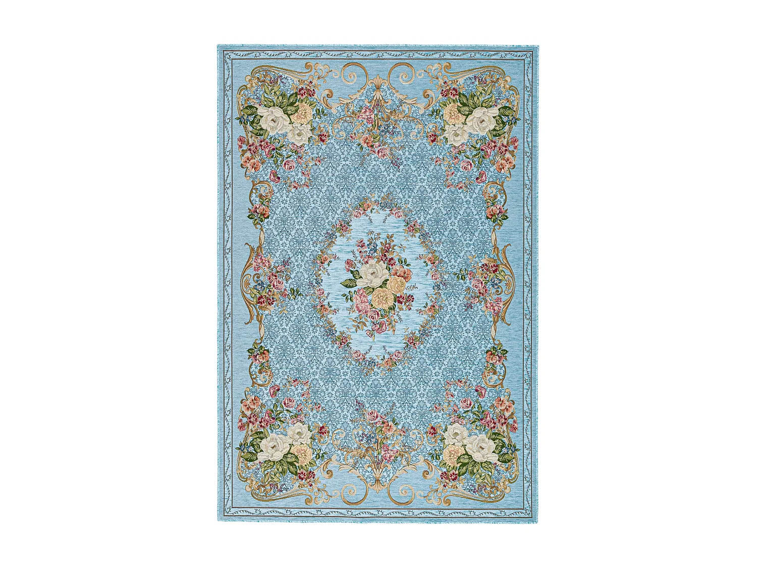 Tapis avec bordure et motif floral 240x340 cm turquoise Flomi