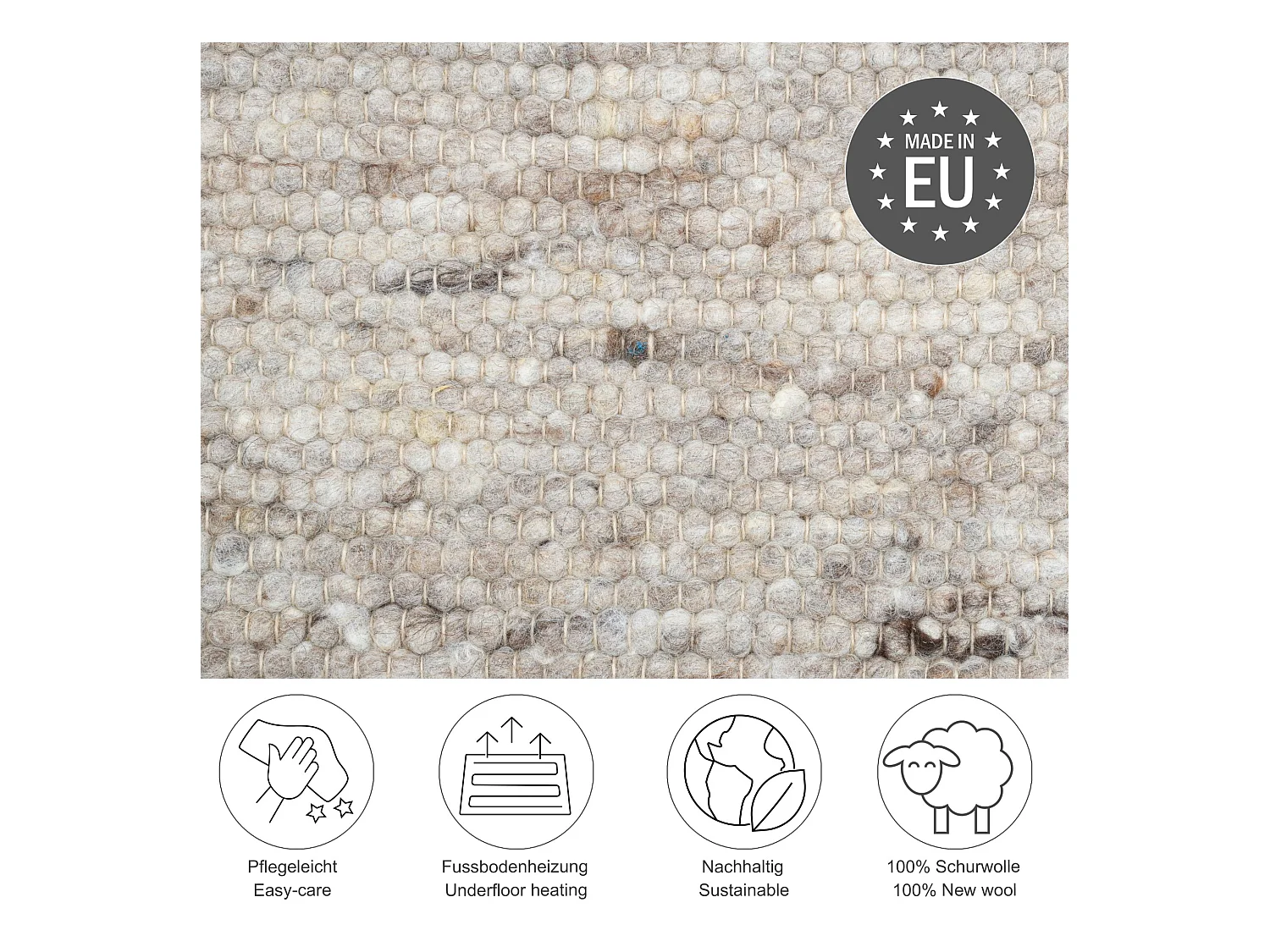 Wollteppich handgewebt wendbar 160x230 cm Sand Multi Alm-Glück