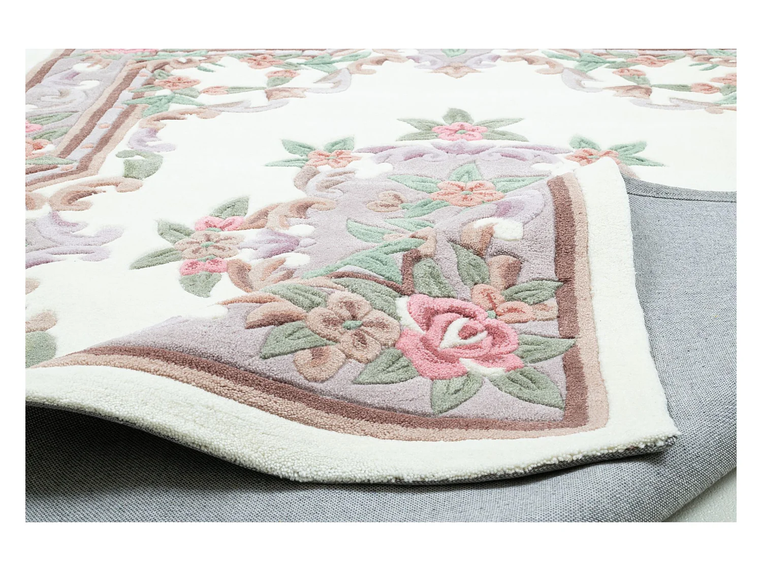 Tapis tufté à la main avec bordure, style Aubusson  120x180 cm beige Ming