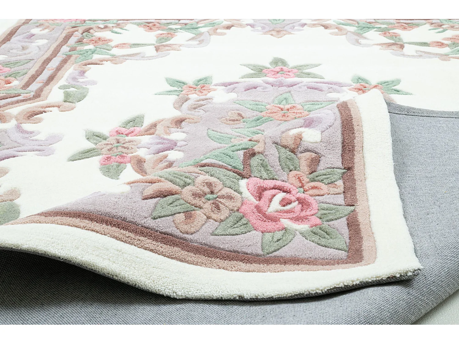 Tapis tufté à la main avec bordure, style Aubusson  120x180 cm beige Ming