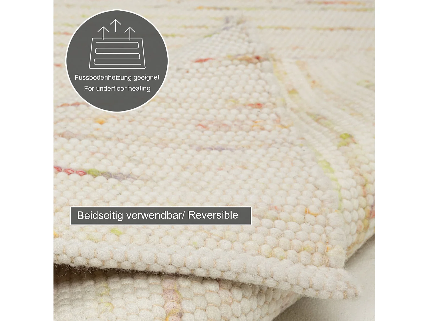 Tapis en laine réversible tissé à la main 190x250 cm multi pastel Alpen