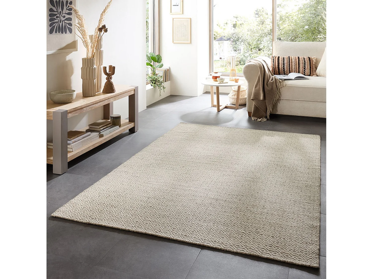 Tapis en laine de style scandinave 65x130 cm natural beige Trondheim
