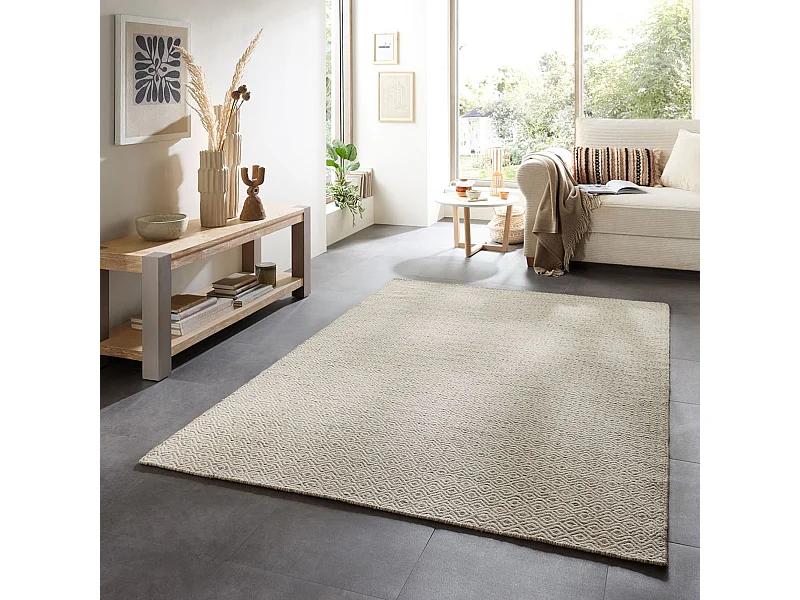 Tapis en laine de style scandinave 65x130 cm natural beige Trondheim