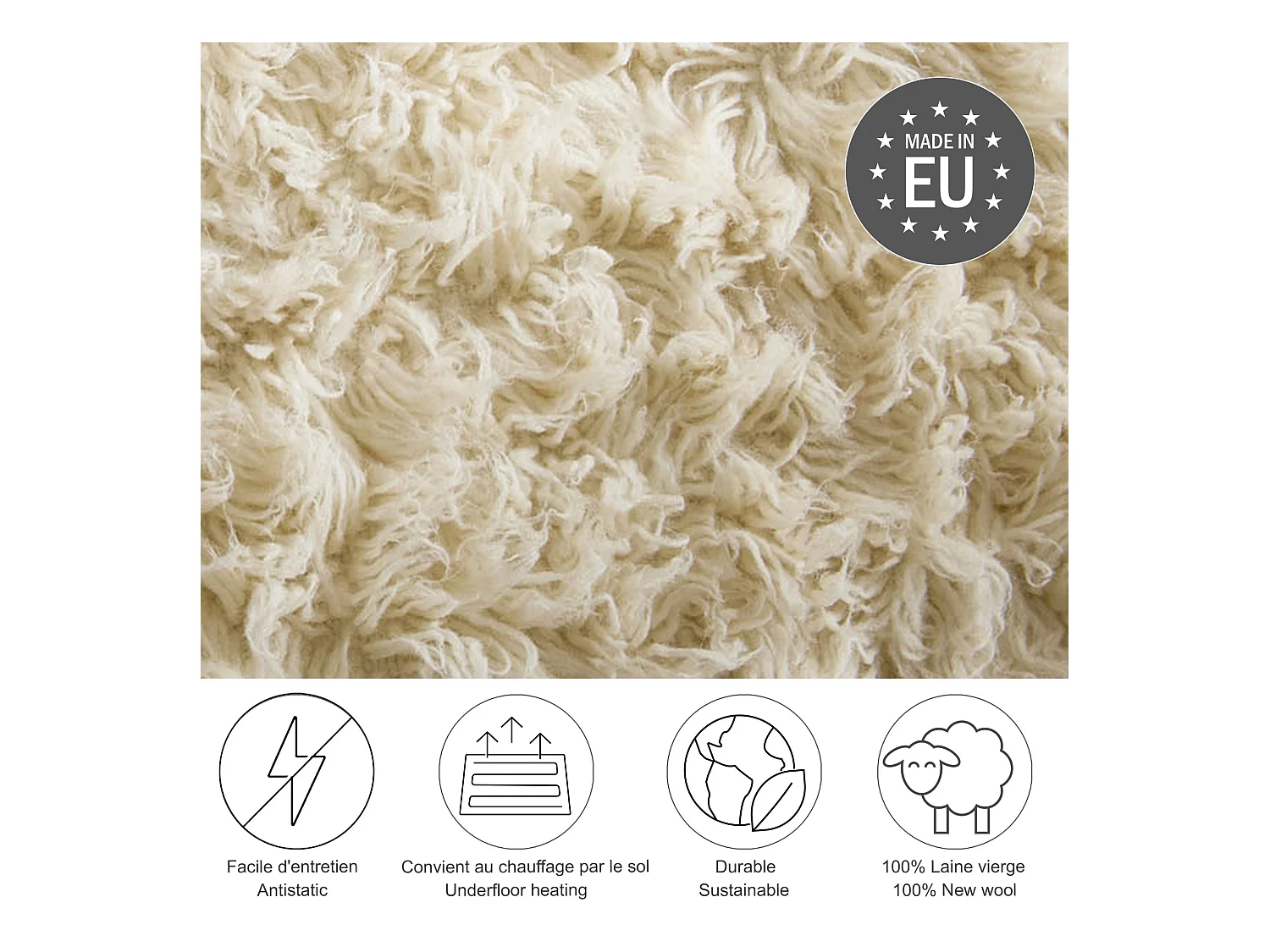 Tapis Flokati provenant de Grèce 40x60 cm natural Flokos 1250