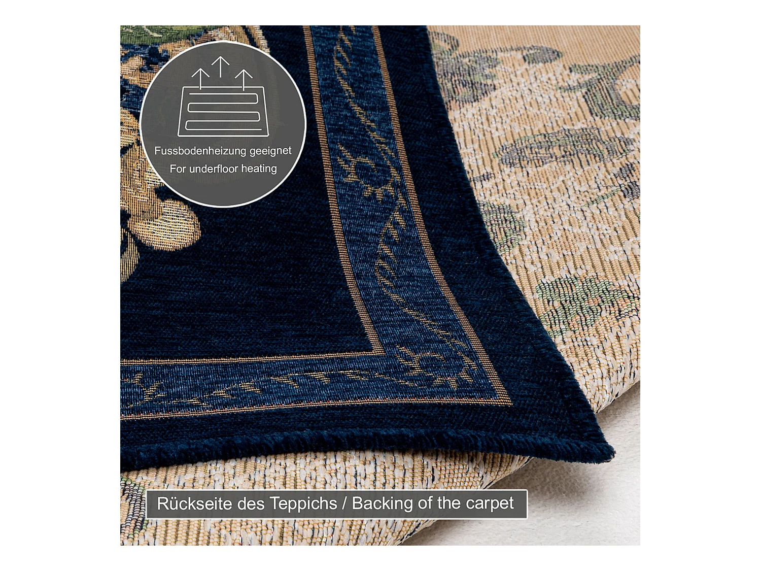 Tapis avec bordure et motif floral 200x290 cm bleu Flomi