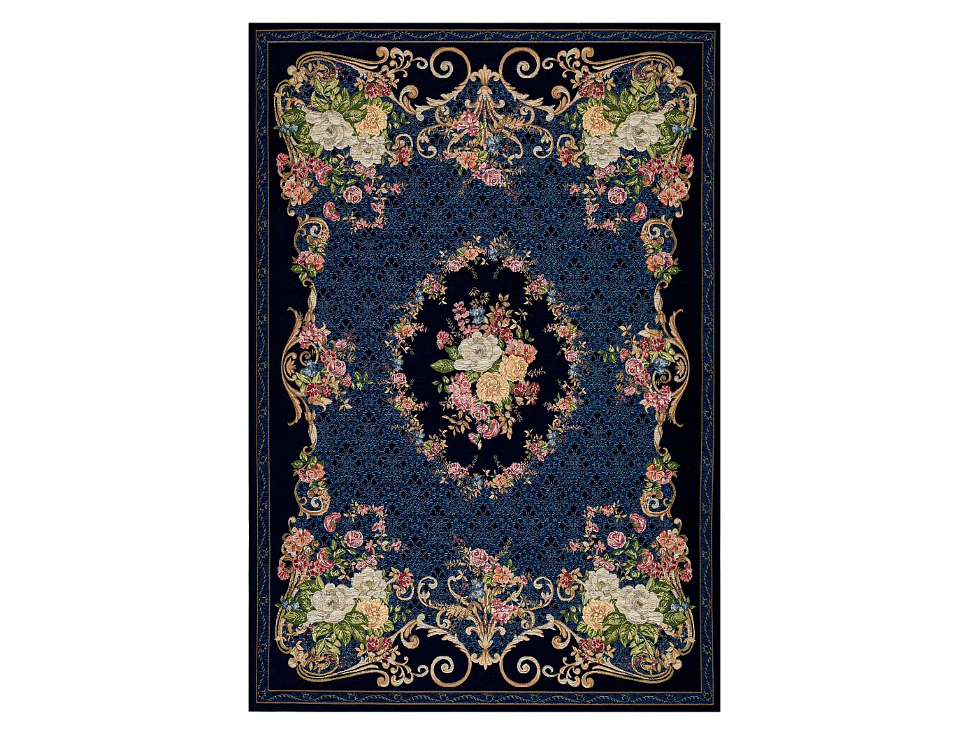 Tapis avec bordure et motif floral 200x290 cm bleu Flomi