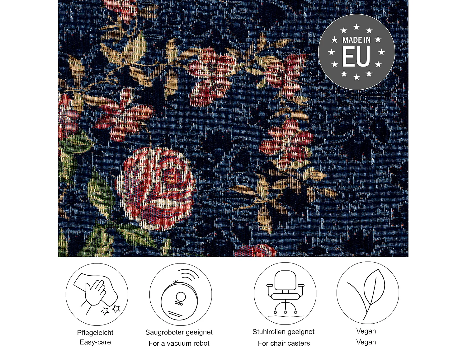 Tapis avec bordure et motif floral 200x290 cm bleu Flomi