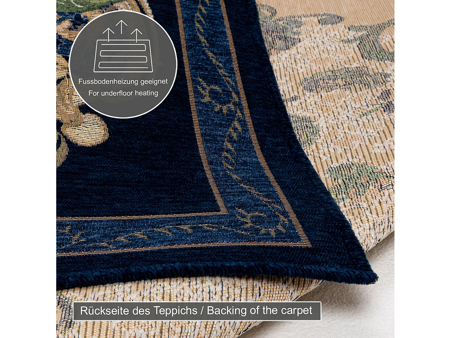Tapis avec bordure et motif floral 200x290 cm bleu Flomi