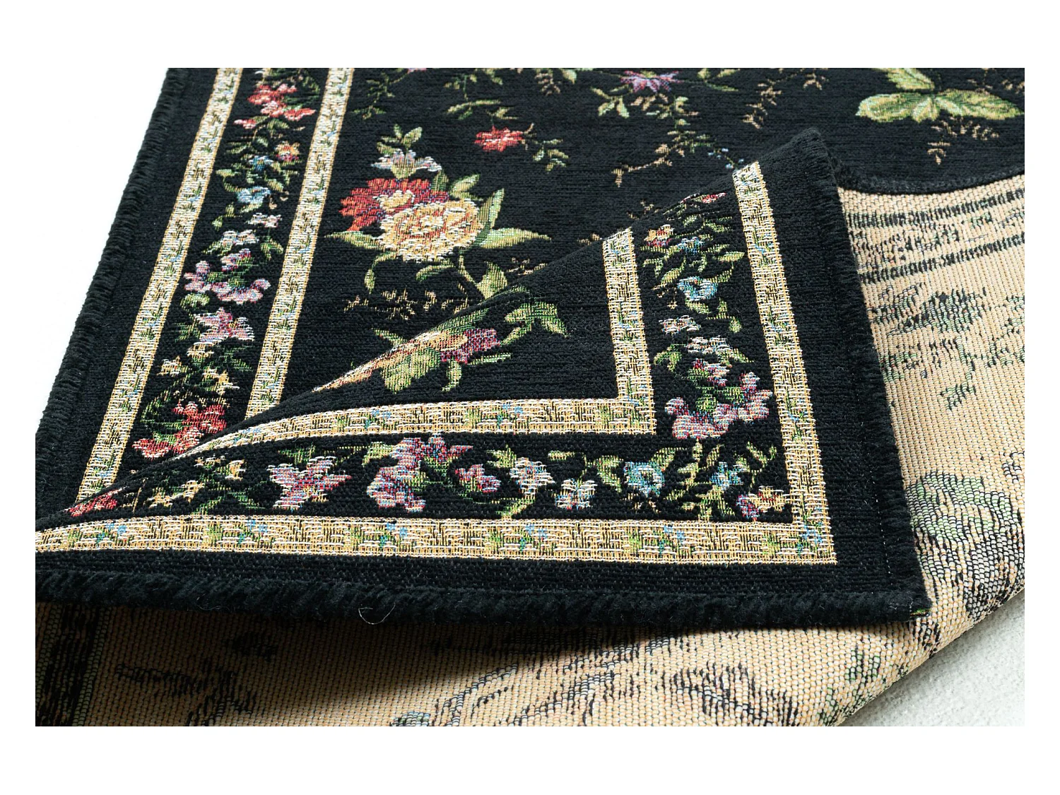 Teppich mit Bordüre und Blumenmuster 70x400 cm Schwarz Flomi