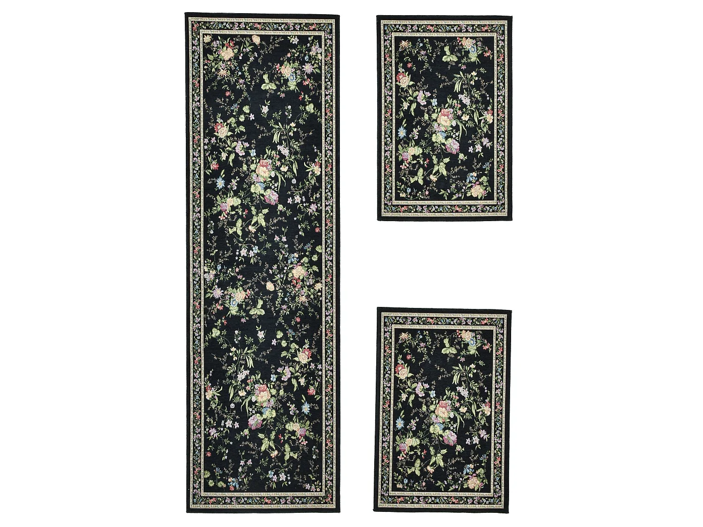 Teppich mit Bordüre und Blumenmuster 70x400 cm Schwarz Flomi