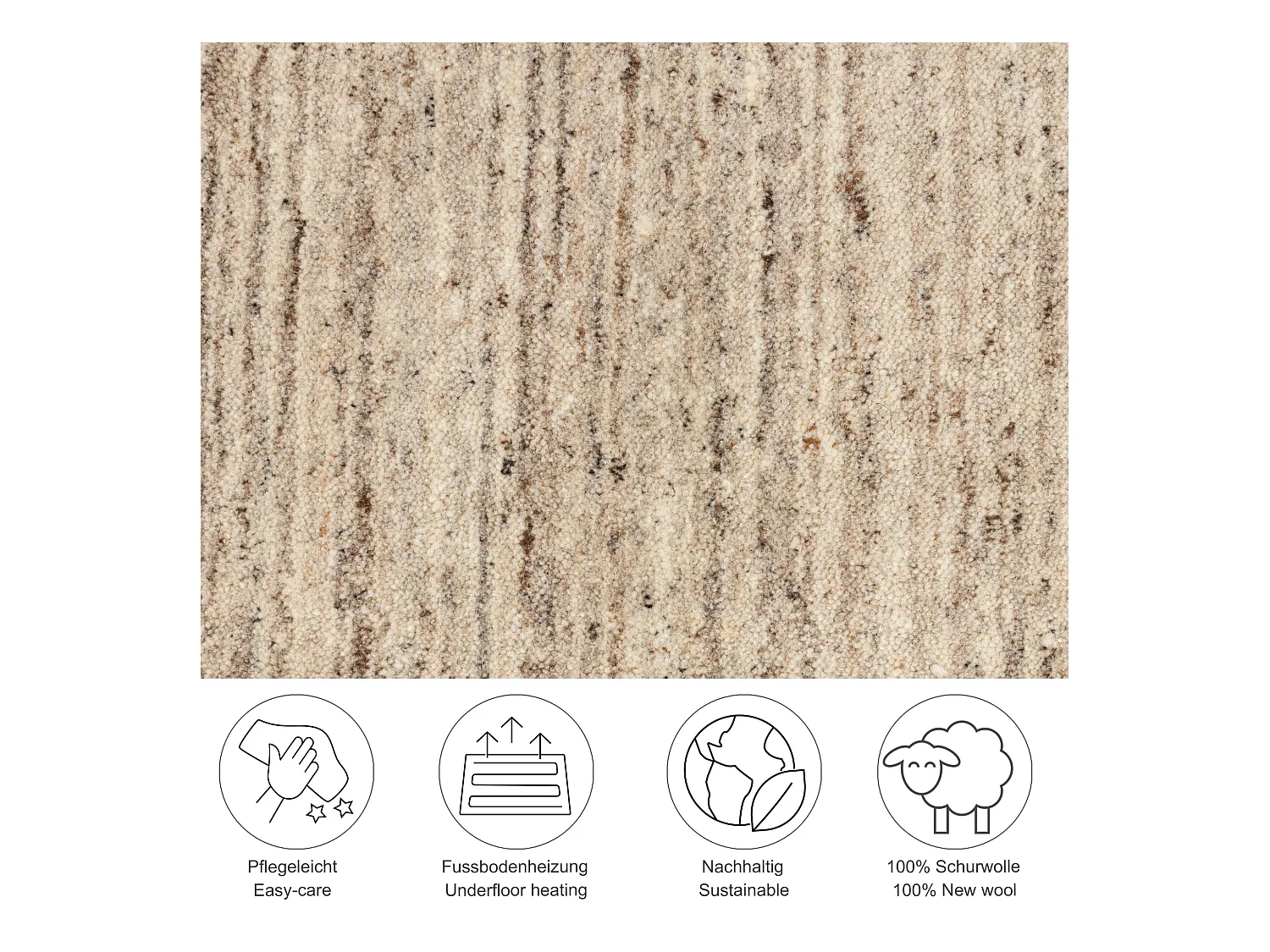 Handgewebter UNI Wollteppich 90x160 cm Natur Beige Pure