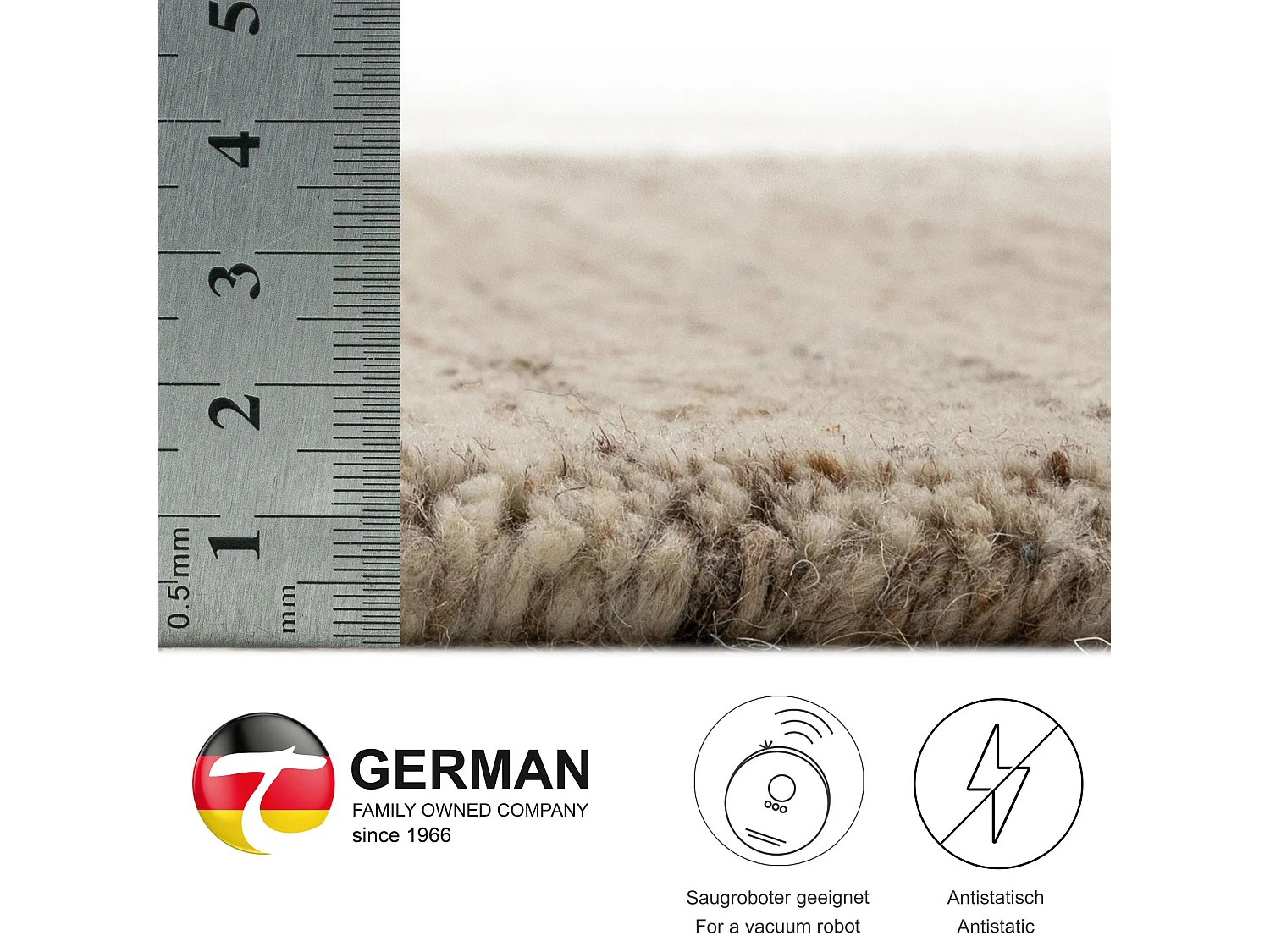 Tapis en laine UNI tissé à la main 140x200 cm natural beige Pure