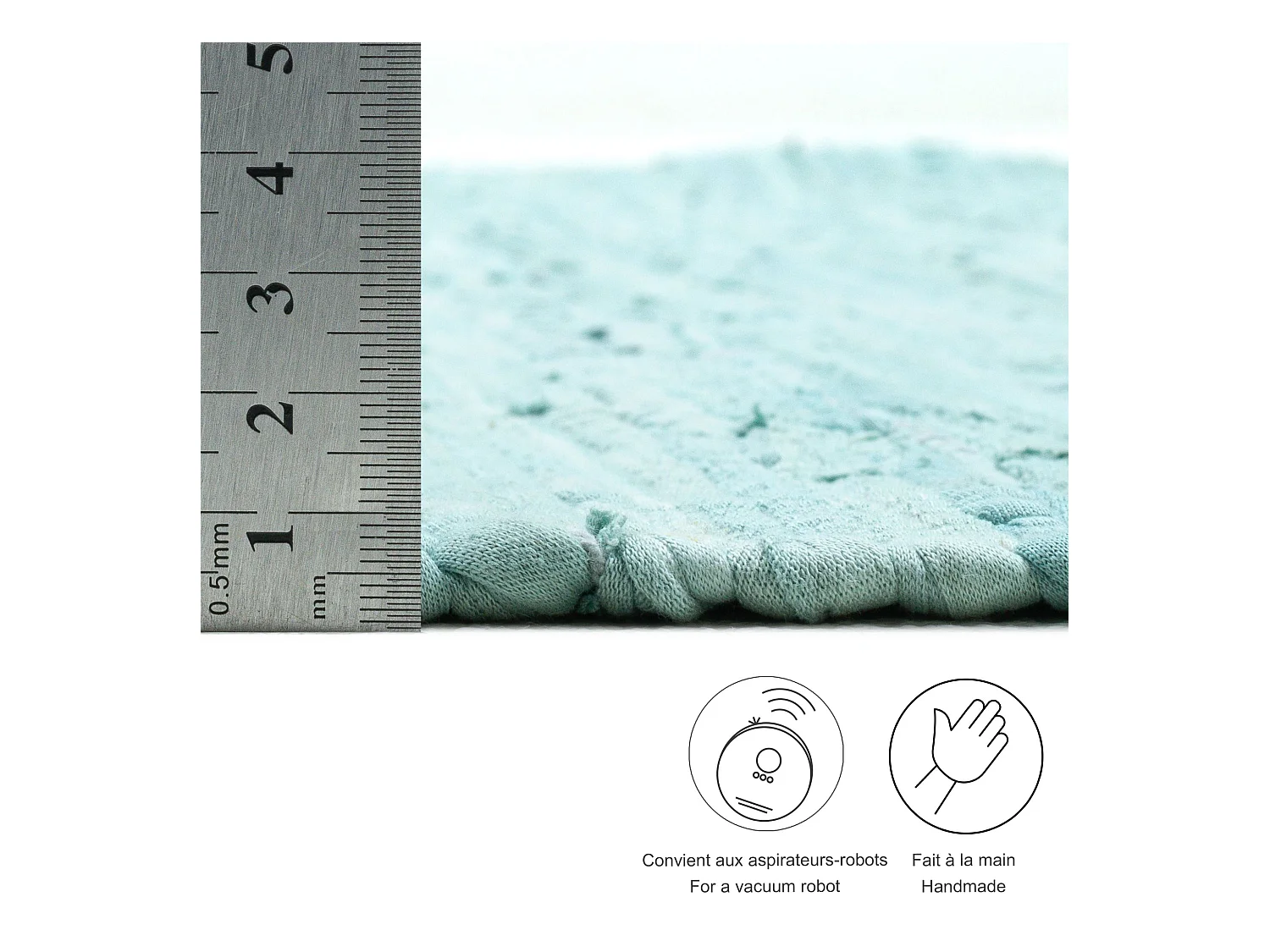 Tapis en coton tissé à la main et réversible 120x180 cm bleu clair Happy Cotton