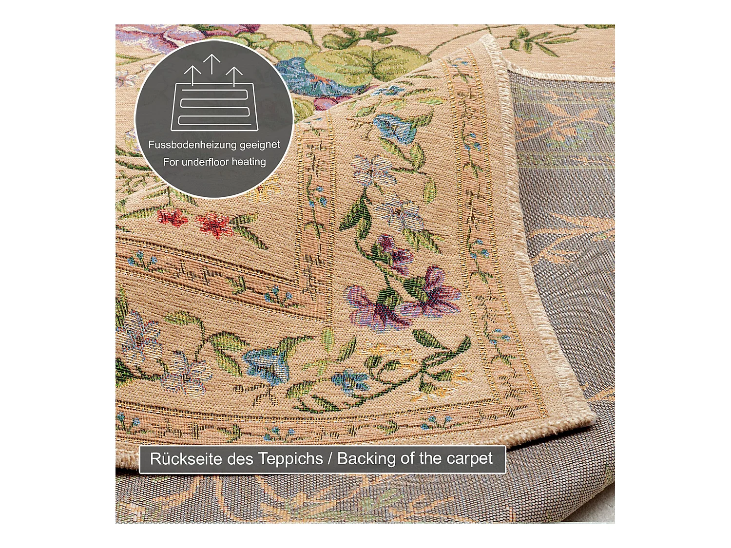 Teppich mit Bordüre und Blumenmuster 140x200 cm Beige Flomi