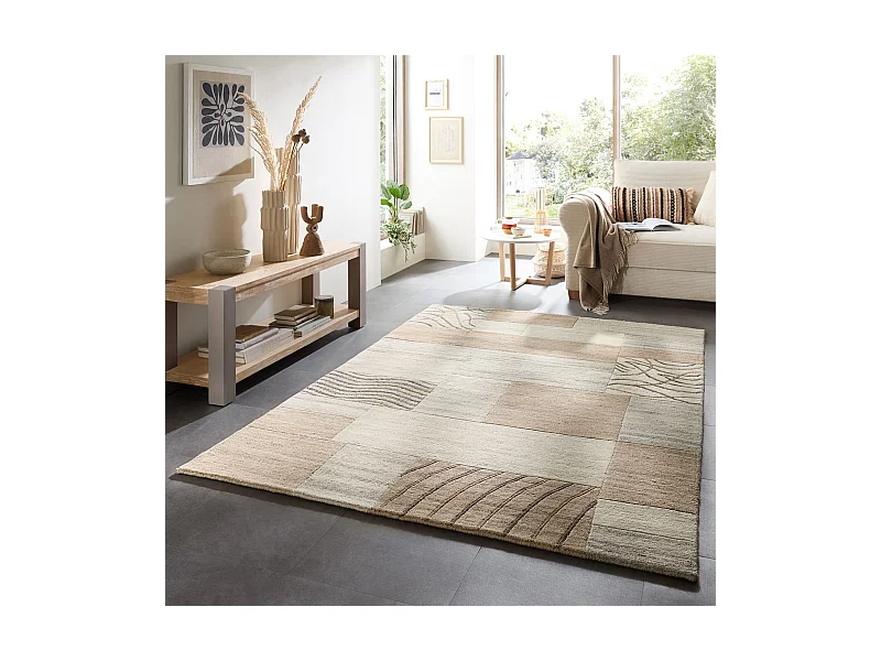 Handgeknüpfter Wollteppich 140x200 cm Natur Grau Nakarta