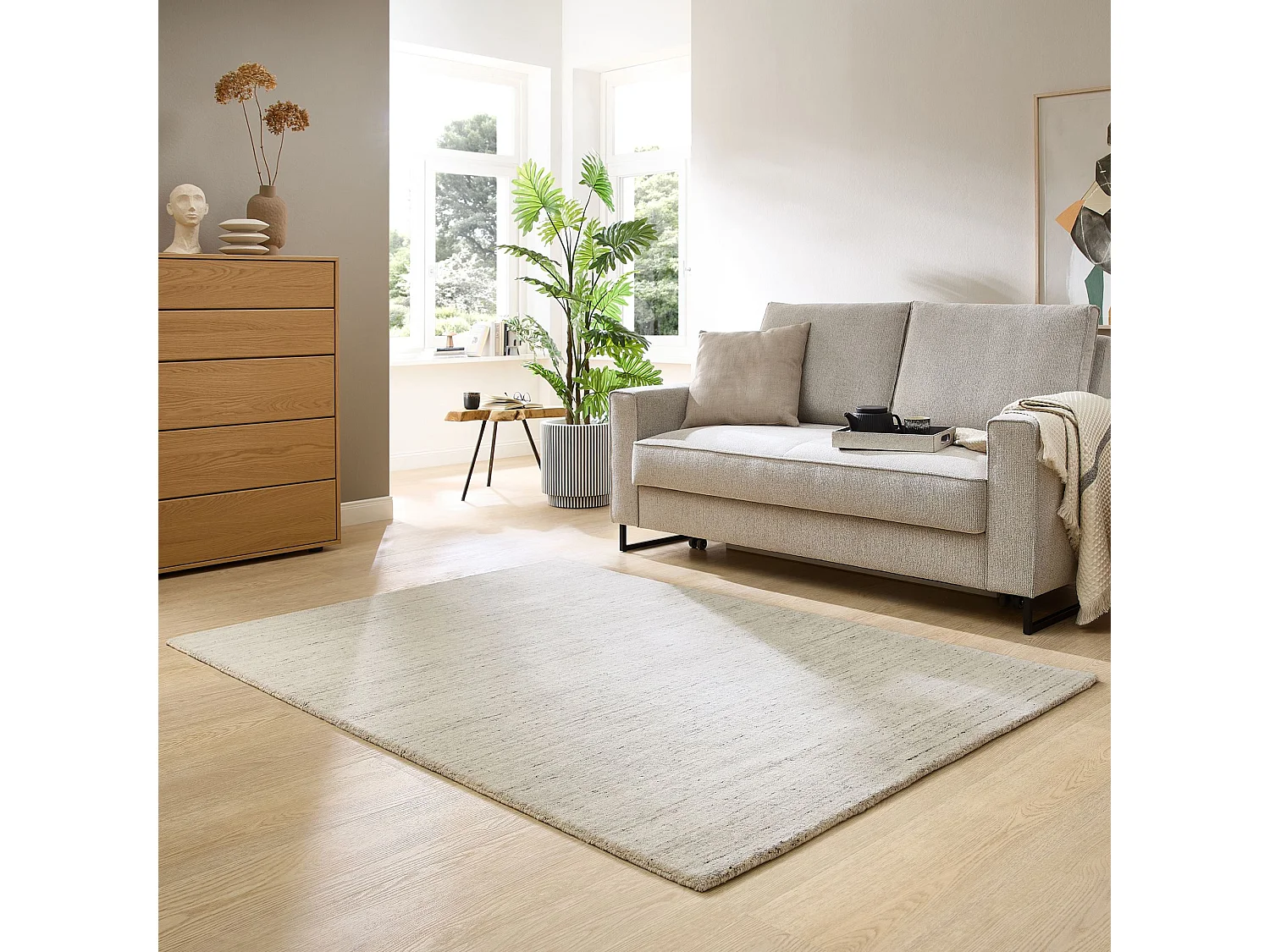 Alfombra de lana UNI tejida a mano 170x240 cm Gris natural Pure