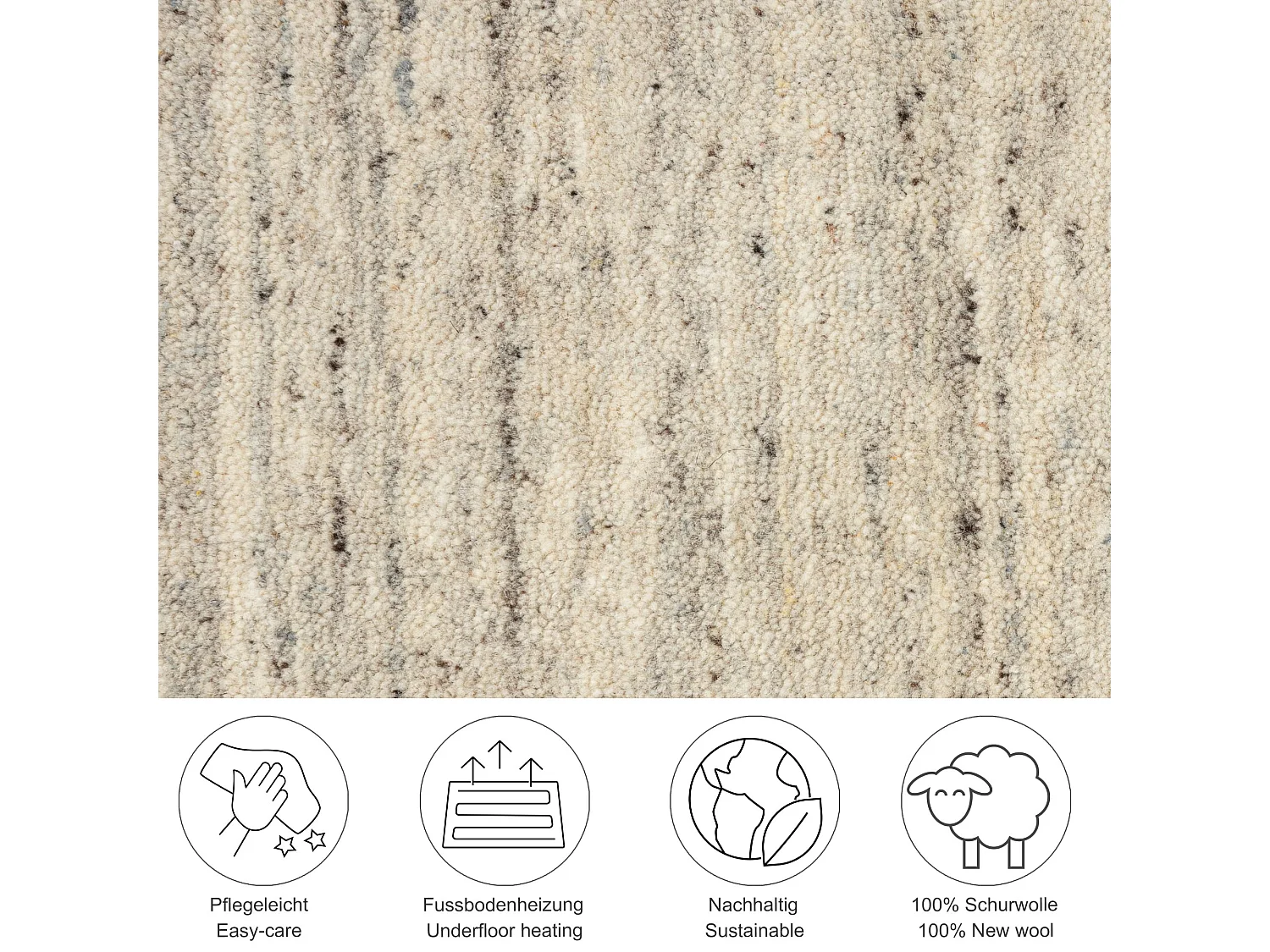 Tapis en laine UNI tissé à la main 170x240 cm natural gris Pure