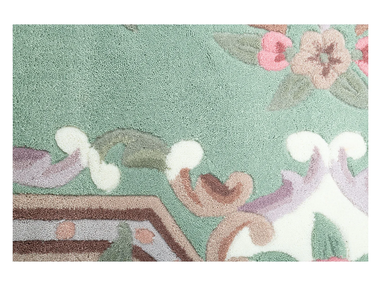 Tapis tufté à la main avec bordure, style Aubusson  70x140 cm vert Ming