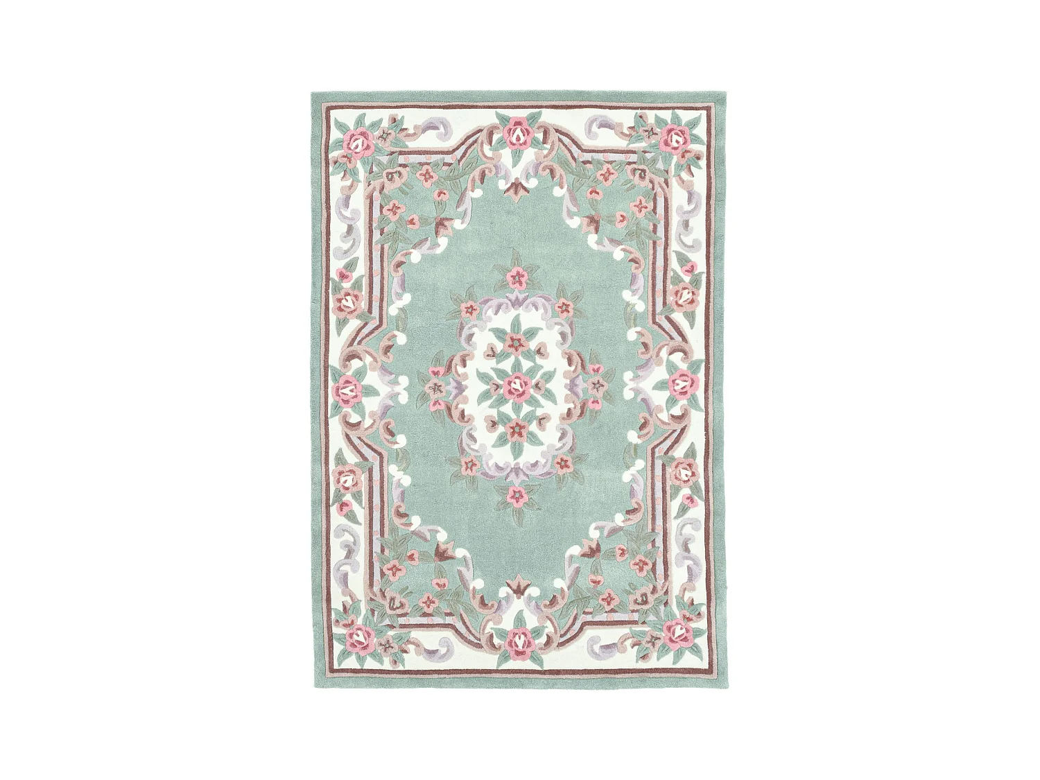 Handgetufteter Teppich mit Bordüre im Aubusson Design 70x140 cm Grün Ming