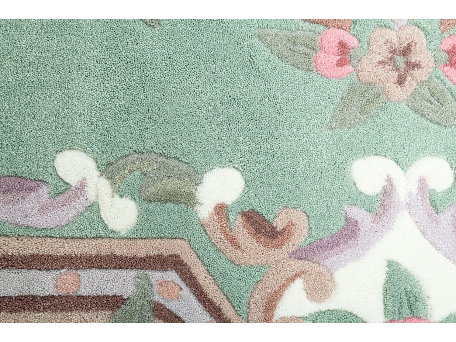 Tapis tufté à la main avec bordure, style Aubusson  70x140 cm vert Ming