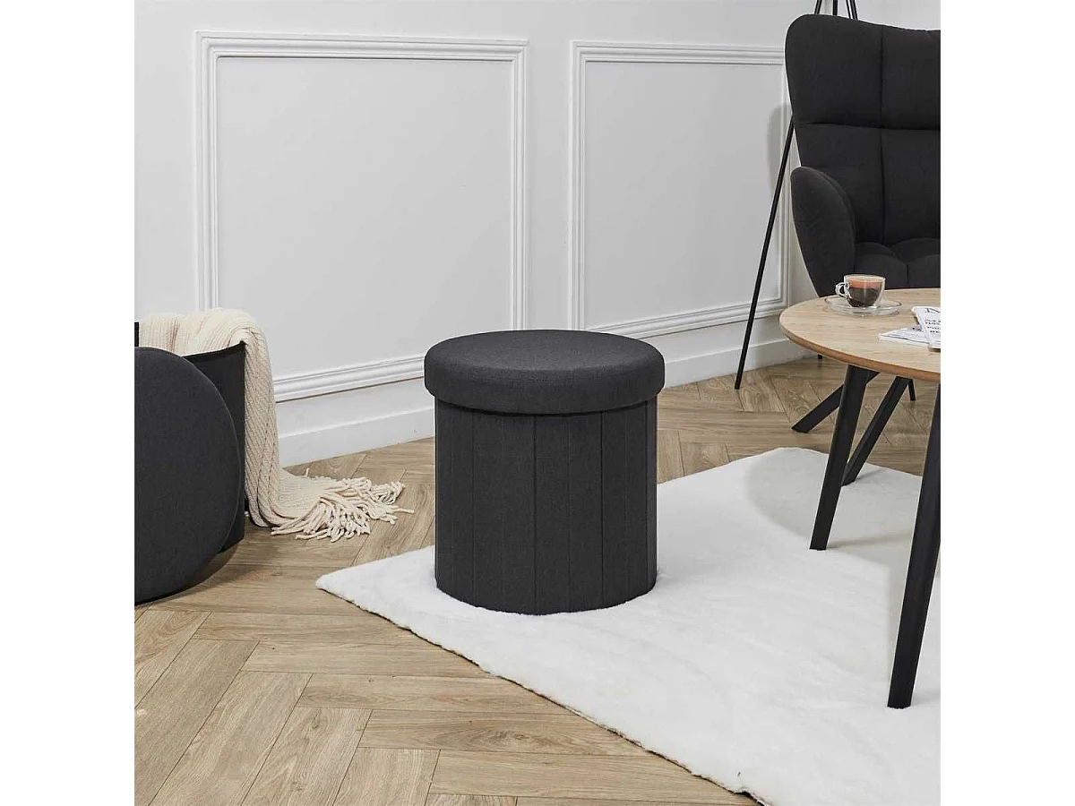 Pouf Coffre Pliable Noir 38x38 cm - NELIS