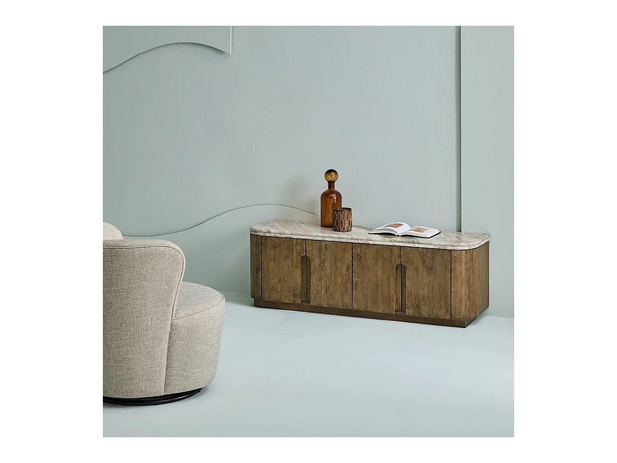 TV-meubel van massief hout en marmer BUREN